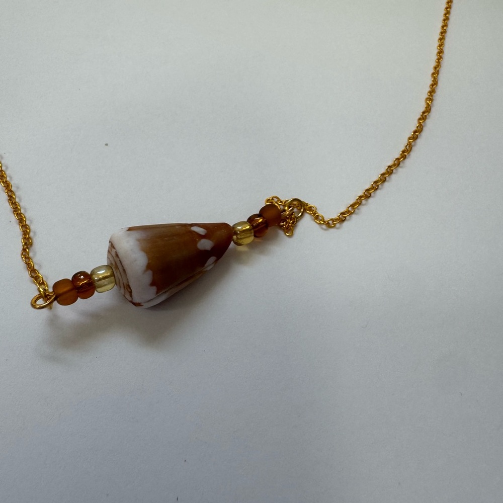 Handcrafted Gold Adjustable Cone Shell Necklace W… - image 2